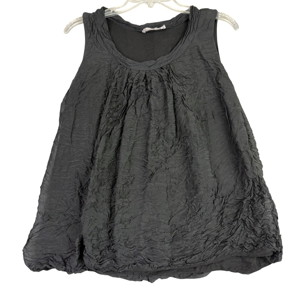 Tina Stephens OS 38x23 Black Silk Crinkle Sleeveless Top‎ Lagenlook Italy Gothic